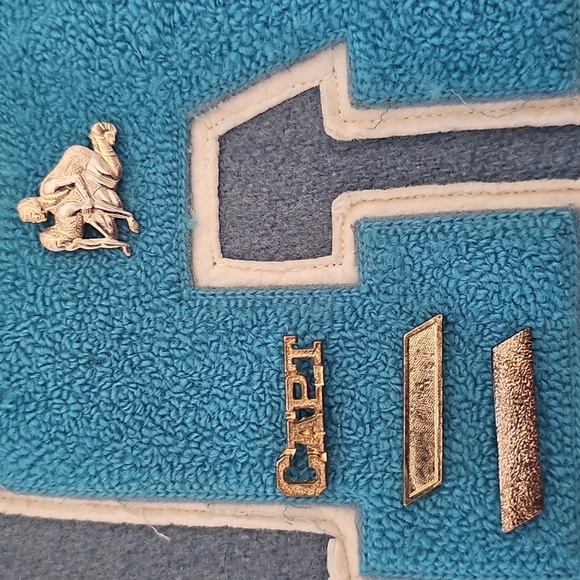 Vintage Butwin Wool Varsity High School Jacket Light Blue & White + Pins Dan - Picture 12 of 14